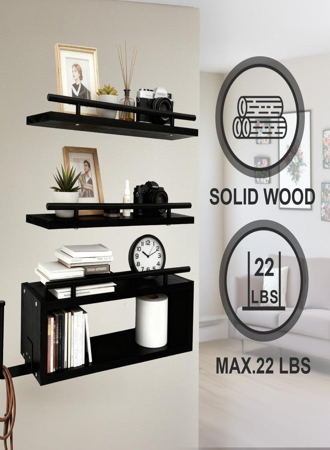 أور ورم مجموعة أرفف خشبية عائمة للجدران من OurWarm، 3 قطع، أرفف حمام سوداء فوق المرحاض مع حامل مناشف ورقية، أرفف جدارية سوداء لغرفة النوم والمطبخ وغرفة المعيشة - Image 4