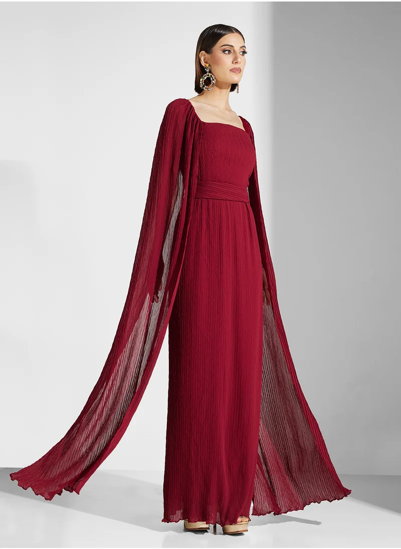 Namshi x Pleat Texture Dress With Exaggerated Sleeves