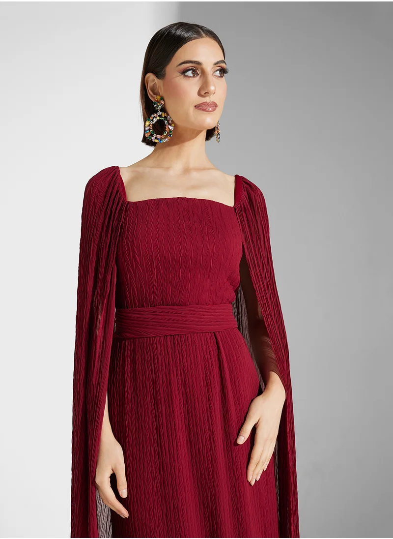 Namshi x Pleat Texture Dress With Exaggerated Sleeves