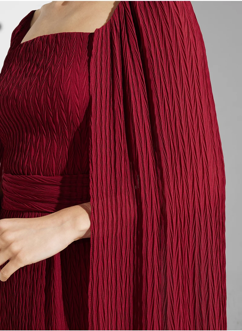 Namshi x Pleat Texture Dress With Exaggerated Sleeves