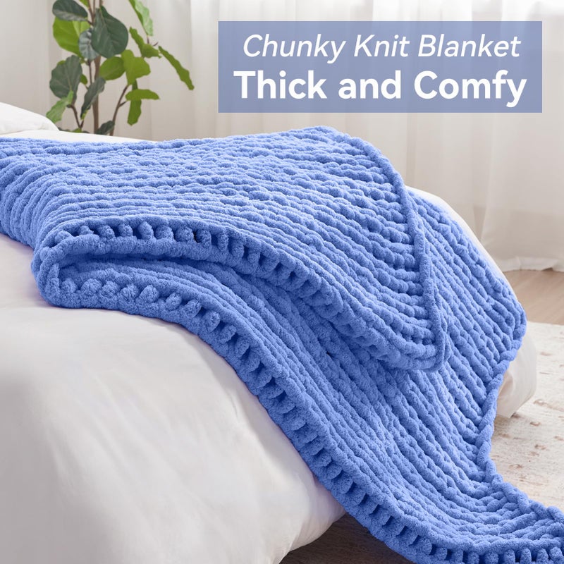 Negwoo Chunky Knit Throw Blanket  40''*50'' Knitted Throw Blankets for Bed Couch  Handmade Thick Light Blue Crochet Blanket Big Thich Blanket  Machine Washable Cute Comfy Blanket for Home Decor - Image 5