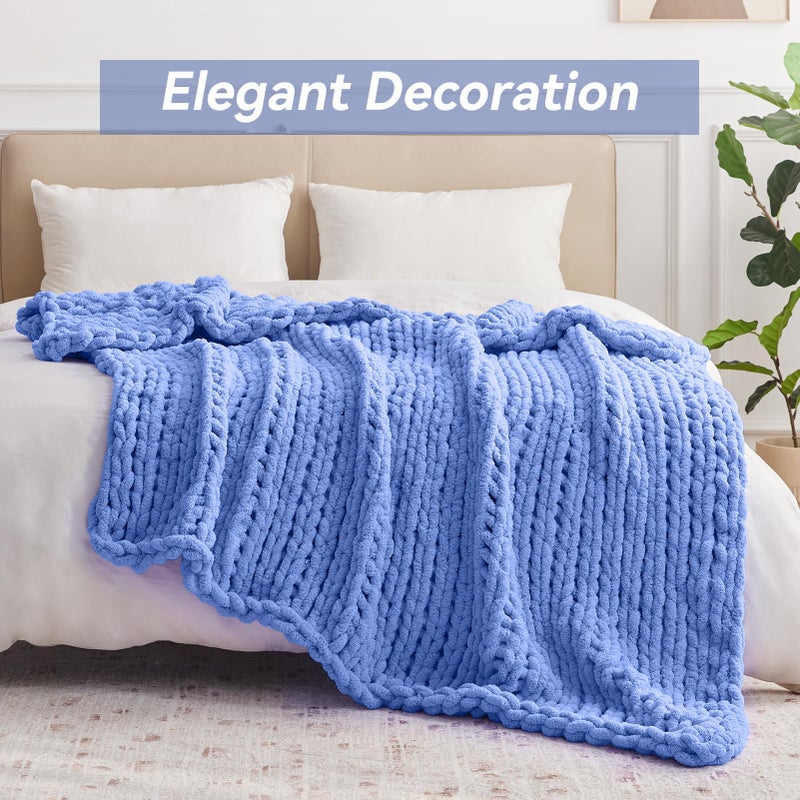 Negwoo Chunky Knit Throw Blanket  40''*50'' Knitted Throw Blankets for Bed Couch  Handmade Thick Light Blue Crochet Blanket Big Thich Blanket  Machine Washable Cute Comfy Blanket for Home Decor - Image 3