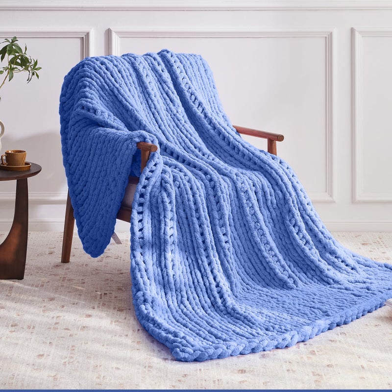 Negwoo Chunky Knit Throw Blanket  40''*50'' Knitted Throw Blankets for Bed Couch  Handmade Thick Light Blue Crochet Blanket Big Thich Blanket  Machine Washable Cute Comfy Blanket for Home Decor - Image 2