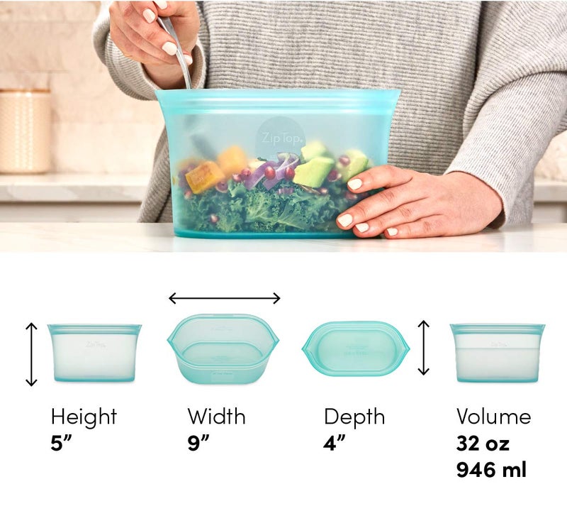 Zip Top Reusable Food Storage Bags | Large Dish [Gray] | Silicone Meal Prep Container | Microwave  Dishwasher and Freezer Safe | Made in the USA - Image 4