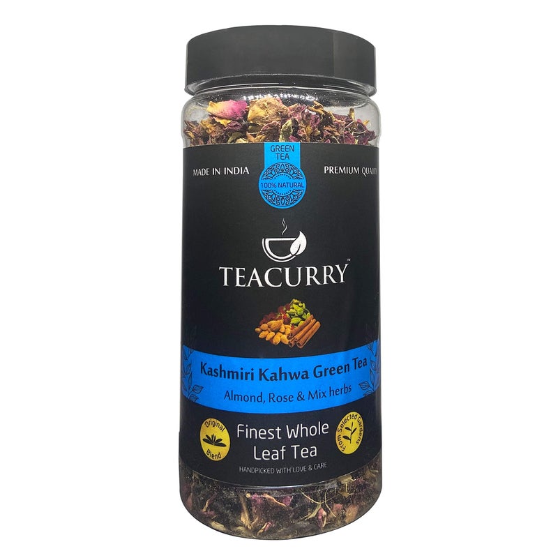 TEACURRY Kashmiri Kahwa Detox Green Tea - 75 Grams Loose Tea | Almond, Rose, Cardamom, Cinnamon, Green Tea | Kashmiri Kahwa Green Tea Helps in Weight Loss, Immunity & Digestion - Image 1