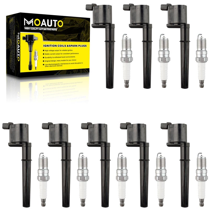 MOAUTO Set of 8 Ignition Coils Pack UF191 DG543 8 PCS Iridium Spark Plugs Compatible with Ford Mustang Lincoln GT Navigator Blackwood Continental Mark VIII 46L 54L V8