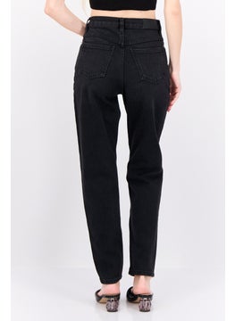 MANGO Women Mom Fit High Rise Skinny Leg Stretchable Denim Jeans, Black  - Image 3