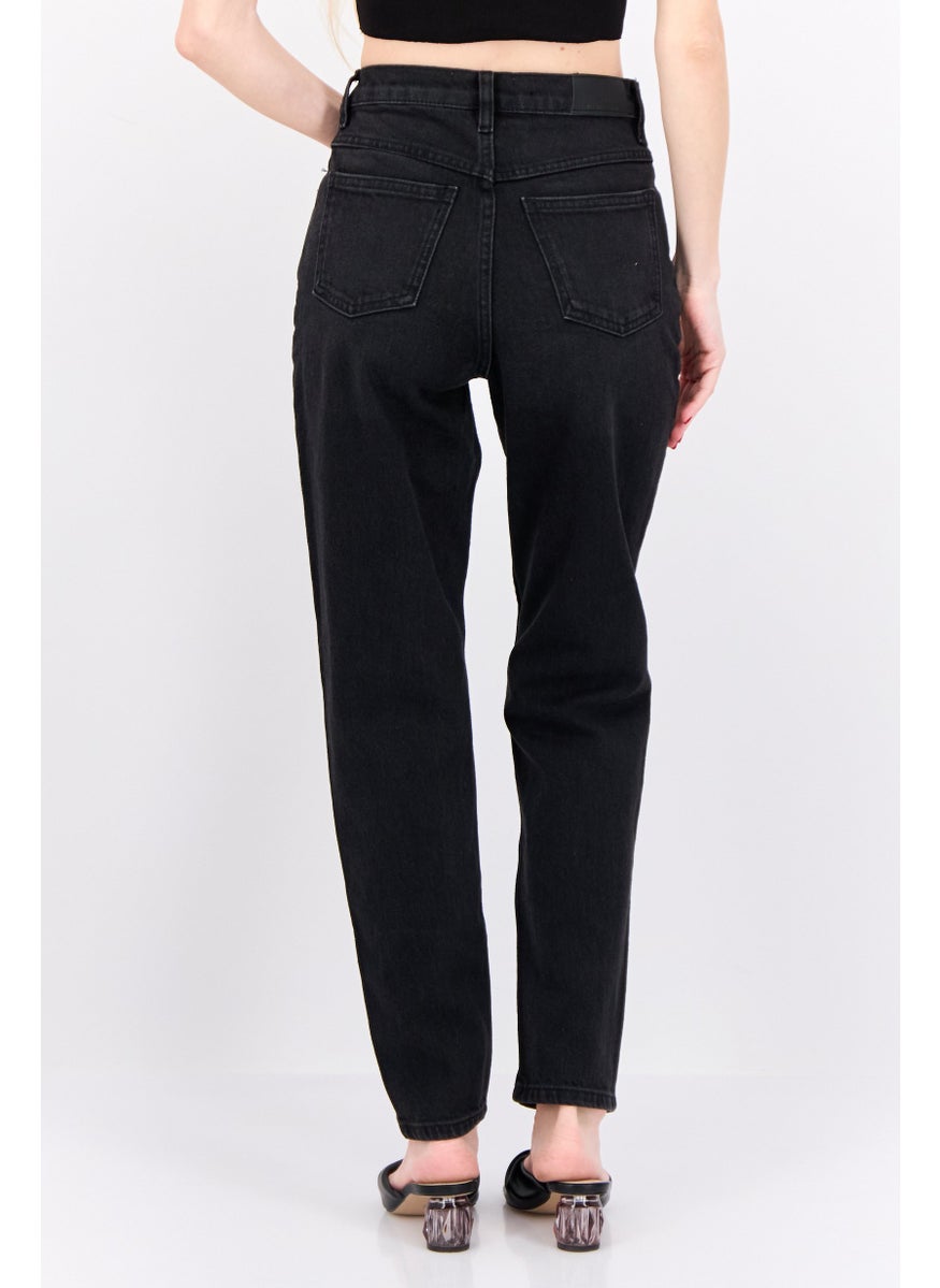 MANGO Women Mom Fit High Rise Skinny Leg Stretchable Denim Jeans, Black  - Image 3