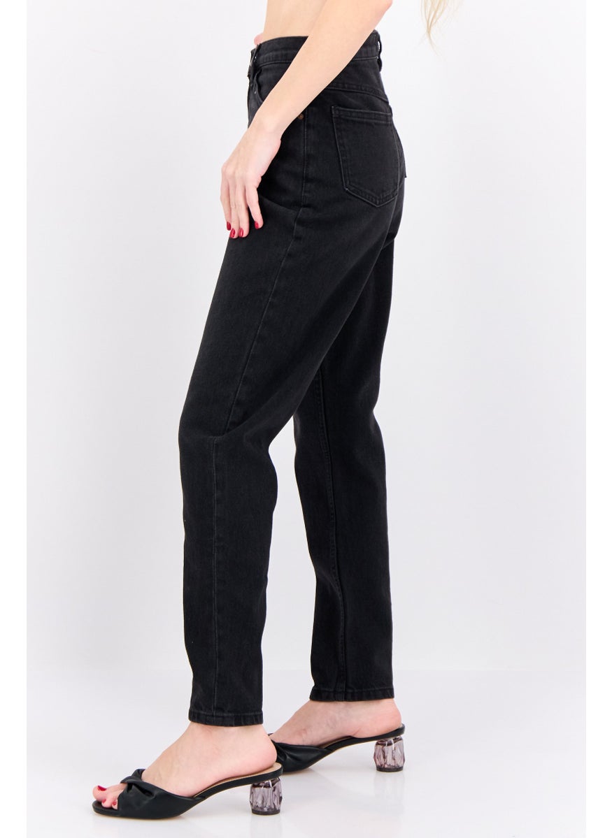 MANGO Women Mom Fit High Rise Skinny Leg Stretchable Denim Jeans, Black  - Image 2