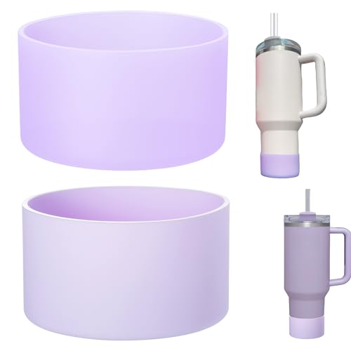 LONPARRY 2-Pack Stanley Cup Silicone Boot for Stanley Tumbler IceFlow 40oz Rubber Bottom Sleeve Protector for Stanley Owala Hydro Flask Tumbler 40oz Car Travel Cup Bottle Bottom (Fog+Clear Purple) - Image 1