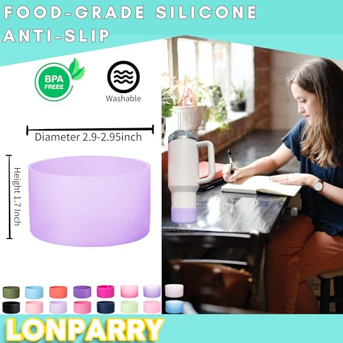 LONPARRY 2-Pack Stanley Cup Silicone Boot for Stanley Tumbler IceFlow 40oz Rubber Bottom Sleeve Protector for Stanley Owala Hydro Flask Tumbler 40oz Car Travel Cup Bottle Bottom (Fog+Clear Purple) - Image 4
