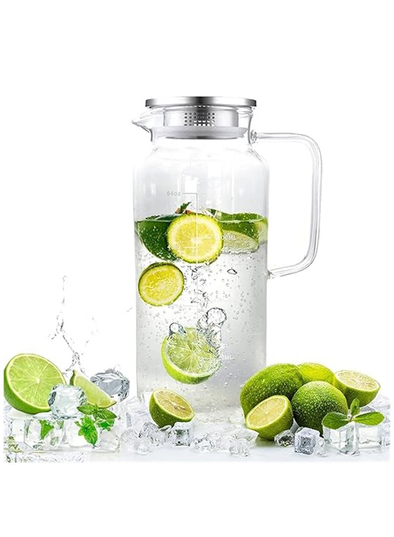 Glass Jug, 1800ML Glass Pitcher Water Carafe with Sealed Lid and Handle, Large Capacity Glass Water Jug for Tea Coffee Juice Hot/Cold Water and Beverages (1 Pack * 1800ML） - Image 1