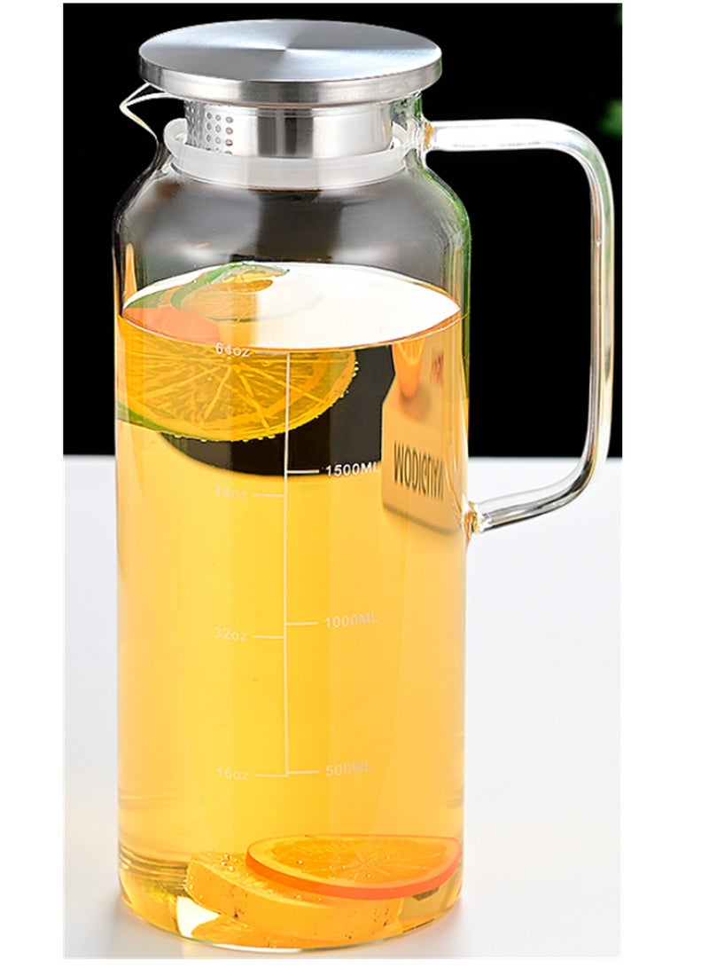 Glass Jug, 1800ML Glass Pitcher Water Carafe with Sealed Lid and Handle, Large Capacity Glass Water Jug for Tea Coffee Juice Hot/Cold Water and Beverages (1 Pack * 1800ML） - Image 2