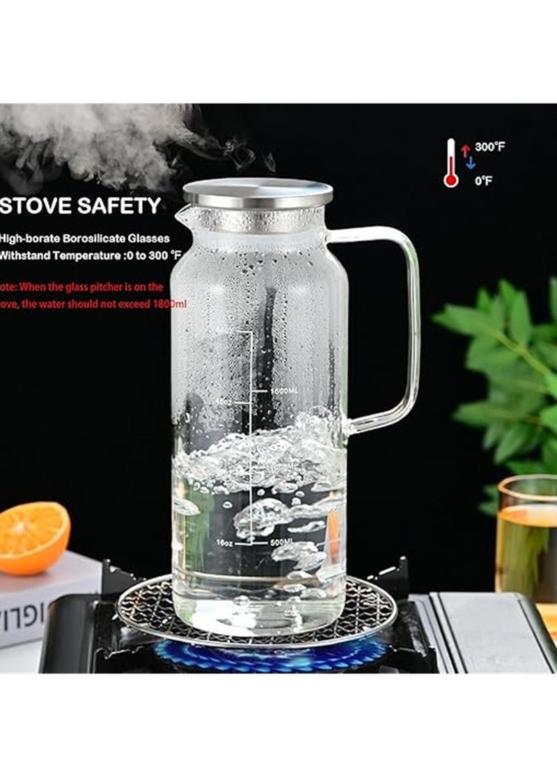 Glass Jug, 1800ML Glass Pitcher Water Carafe with Sealed Lid and Handle, Large Capacity Glass Water Jug for Tea Coffee Juice Hot/Cold Water and Beverages (1 Pack * 1800ML） - Image 3
