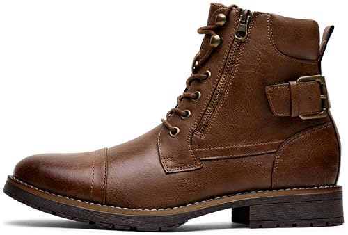 Vostey Casual Dress Ankle Boots for Men - Brown Motorcycle Combat Boots (BMY678A dark brown 10.5) - Image 2