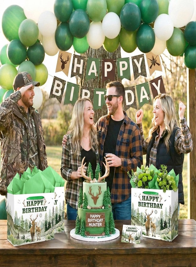 LUUFILx Deer Hunting Birthday Gift Bags with Tissue Paper Greeting Card Deer Wrapping Paper Goodie Bag for Boys Girls Newborn Adults Gone Hunting Themed Bday Party Baby Shower Favors Wrap Decorations Supplies - Image 4