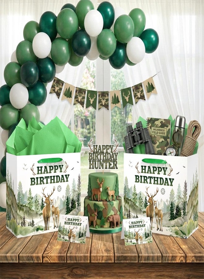 LUUFILx Deer Hunting Birthday Gift Bags with Tissue Paper Greeting Card Deer Wrapping Paper Goodie Bag for Boys Girls Newborn Adults Gone Hunting Themed Bday Party Baby Shower Favors Wrap Decorations Supplies - Image 2