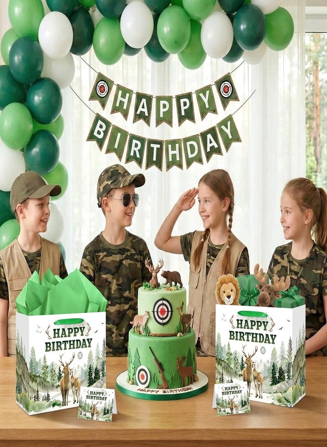 LUUFILx Deer Hunting Birthday Gift Bags with Tissue Paper Greeting Card Deer Wrapping Paper Goodie Bag for Boys Girls Newborn Adults Gone Hunting Themed Bday Party Baby Shower Favors Wrap Decorations Supplies - Image 3