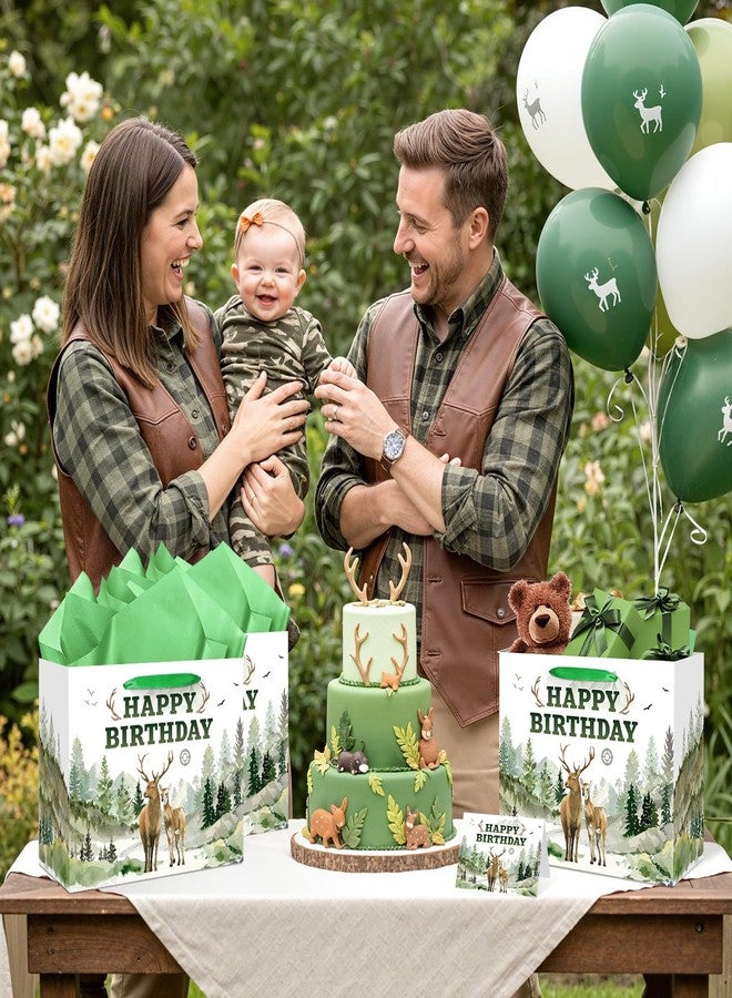 LUUFILx Deer Hunting Birthday Gift Bags with Tissue Paper Greeting Card Deer Wrapping Paper Goodie Bag for Boys Girls Newborn Adults Gone Hunting Themed Bday Party Baby Shower Favors Wrap Decorations Supplies - Image 5