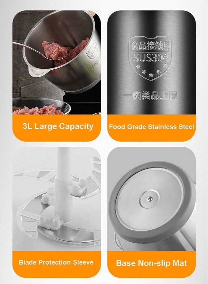 Microplus 2 Speed Stainless Steel 2 Litre Meat Grinder/Chopper/Food Processor/Mincer 300W Silver/Black PS-4666 - Image 4