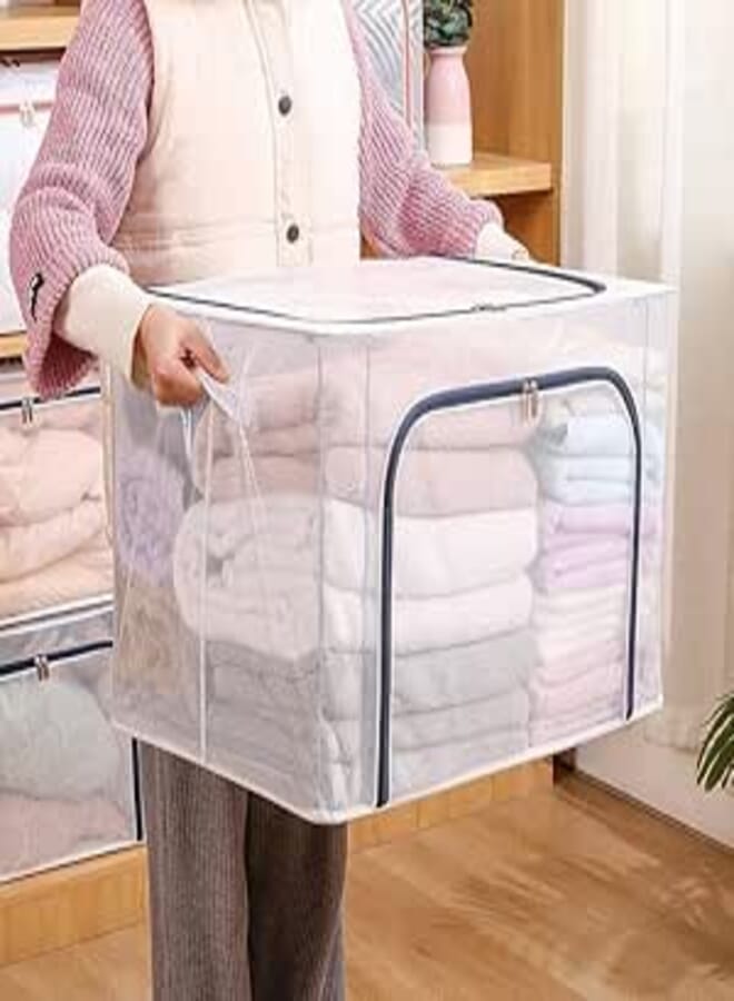 Large Foldable Storage Box with Zipper, Clear Mesh Container for Clothes and Bedding