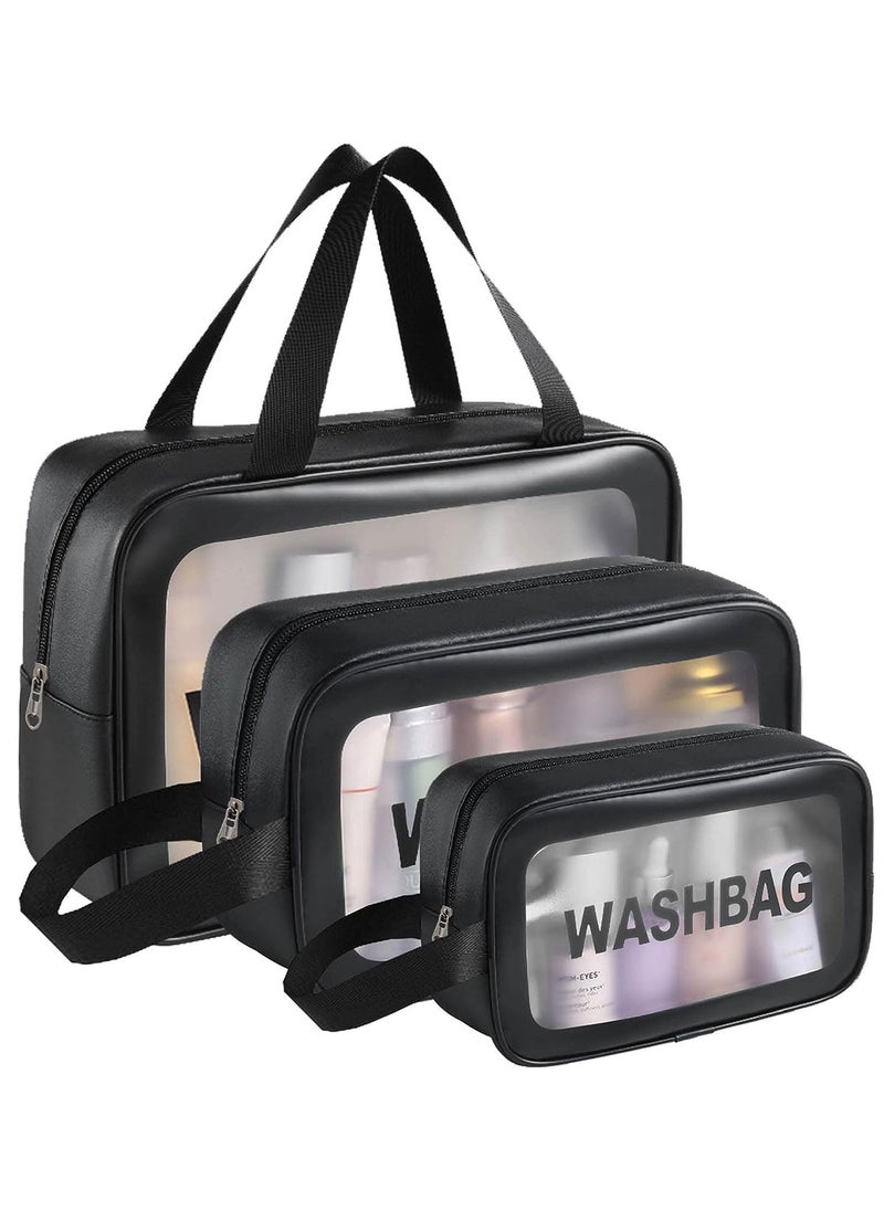 HomarKet Cosmetic Bag,3 Pcs Toiletry Bag Makeup Bag Travel Bag Set for Toiletries, Portable Toiletry Bags for Traveling Women, Translucent Waterproof Make Up Bag for Travel and Bathroom (Black)  - Image 1