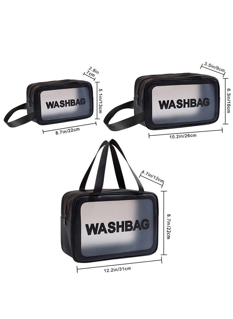 HomarKet Cosmetic Bag,3 Pcs Toiletry Bag Makeup Bag Travel Bag Set for Toiletries, Portable Toiletry Bags for Traveling Women, Translucent Waterproof Make Up Bag for Travel and Bathroom (Black)  - Image 5