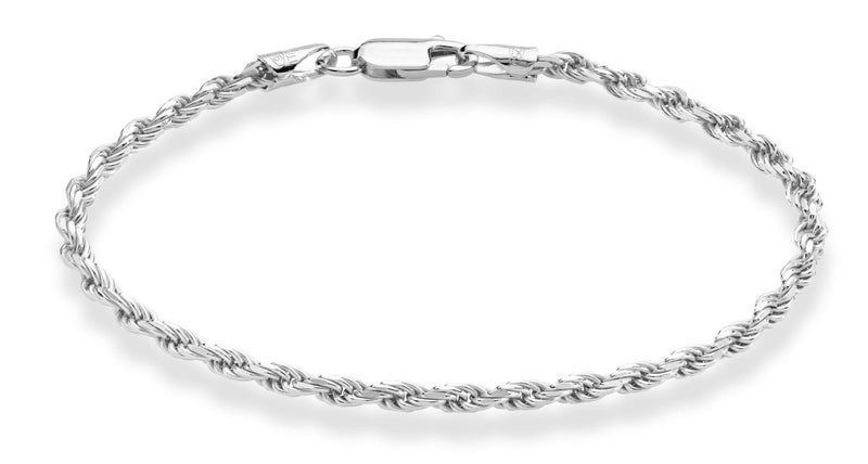 Miabella Solid 925 Sterling Silver Italian 2mm, 3mm Diamond-Cut Braided Rope Chain Bracelet for Women Men, Made in Italy (3mm - Length 7 Inches) - Image 1