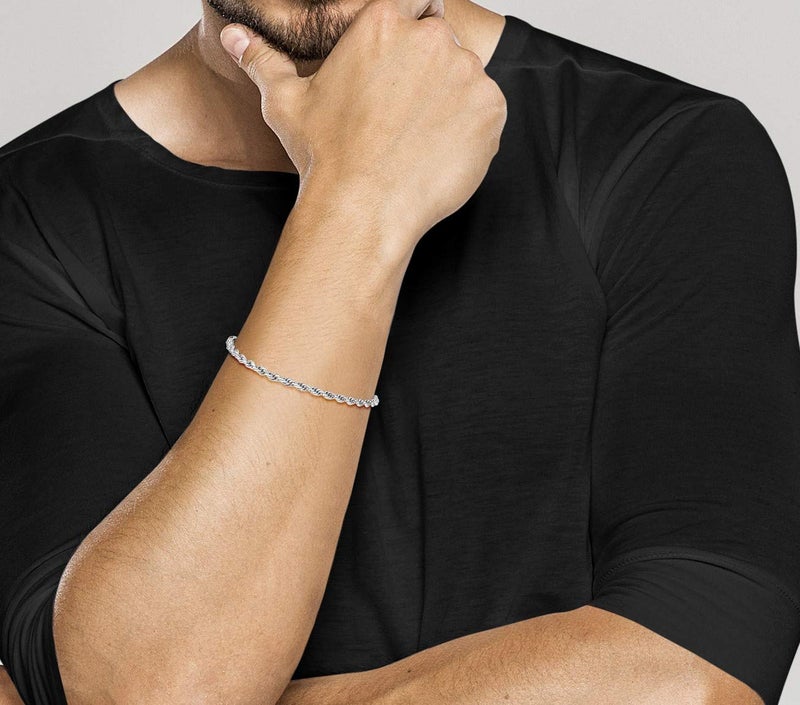 Miabella Solid 925 Sterling Silver Italian 2mm, 3mm Diamond-Cut Braided Rope Chain Bracelet for Women Men, Made in Italy (3mm - Length 7 Inches) - Image 5