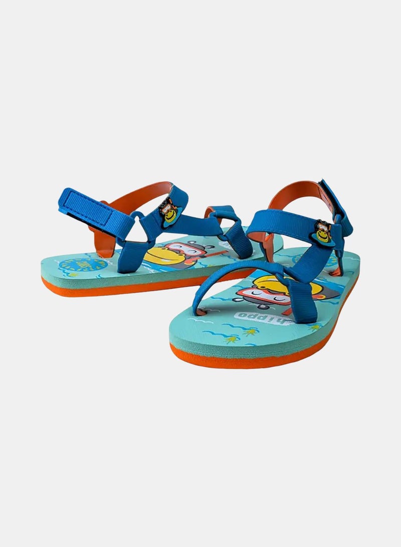CUBS Boys Rubber Sandal – Blue with Hippo Print - Image 1