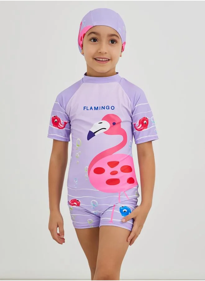 ستايلي Styli Graphic Print Swimsuit with Cap