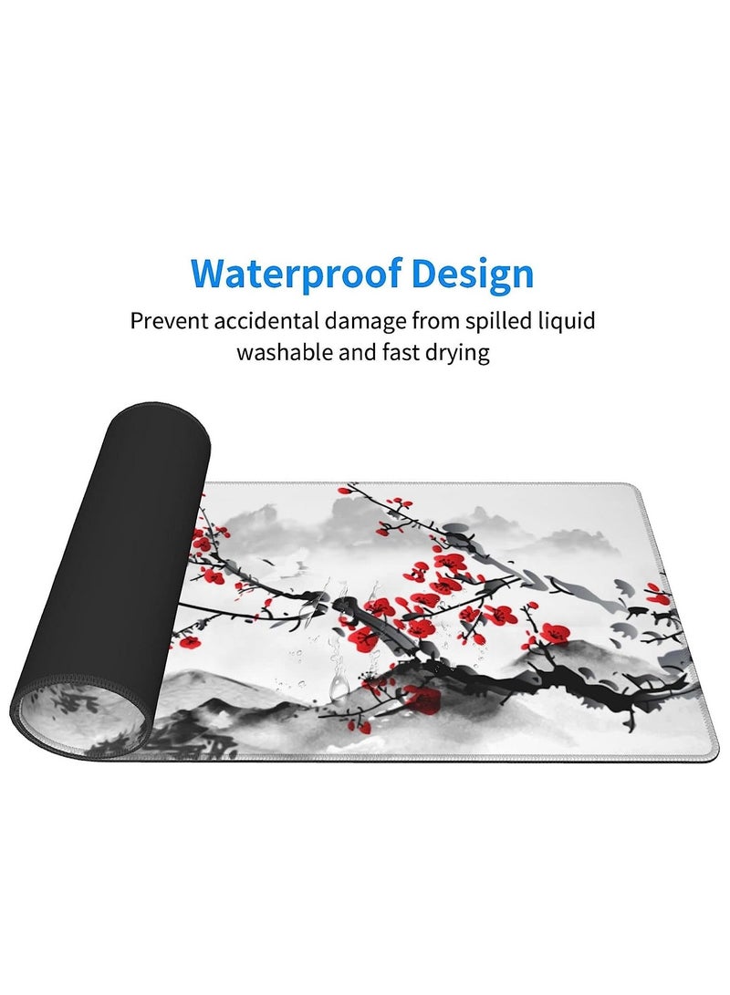 Watercolor Japanese Hills Cherry Blossom Gaming  Mouse Pad Mat XL Size Anti Slip Base – Speed Edition | 70 X 30 cm - Image 2