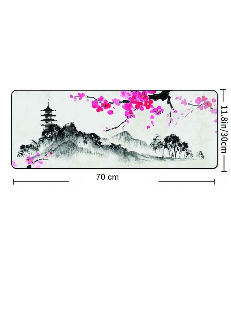 Watercolor Japanese Hills Cherry Blossom Gaming  Mouse Pad Mat XL Size Anti Slip Base – Speed Edition | 70 X 30 cm - Image 4