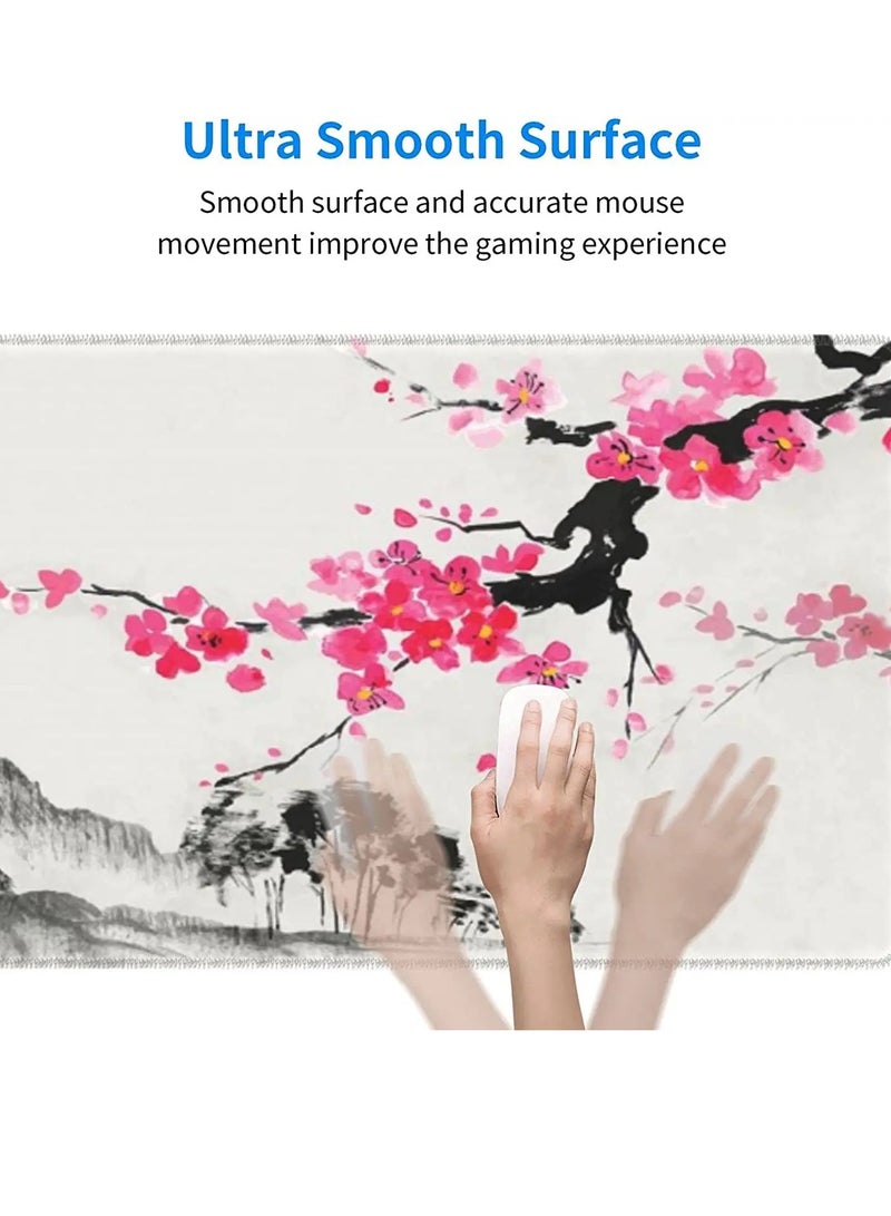 Watercolor Japanese Hills Cherry Blossom Gaming  Mouse Pad Mat XL Size Anti Slip Base – Speed Edition | 70 X 30 cm - Image 5