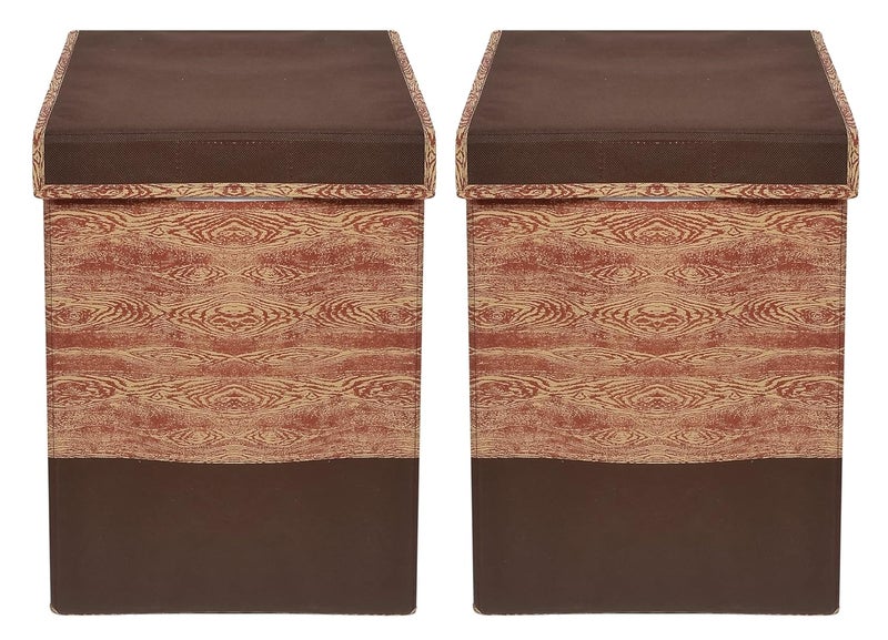 Kuber Industries Heart Home Wooden Design Non-Woven Laundry Basket, Clothes Hamper For Laundry Closet, Bedroom, Bathroom With Lid & Handles- Pack of 2 (Brown)-44HH0200 - Image 1