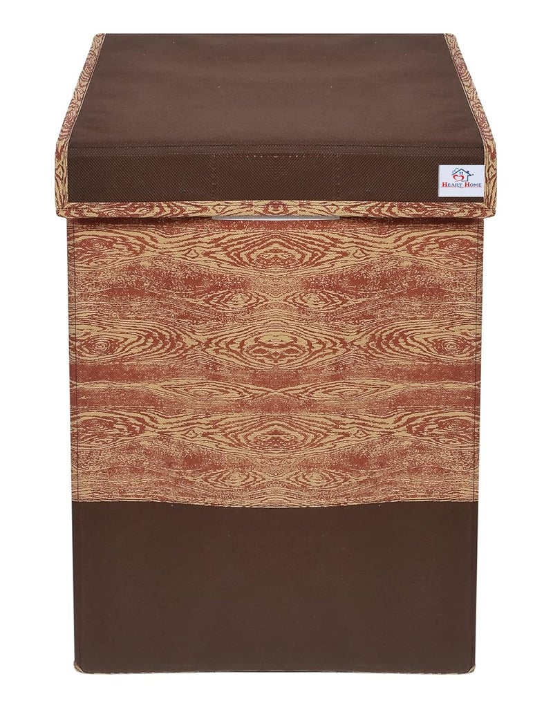 Kuber Industries Heart Home Wooden Design Non-Woven Laundry Basket, Clothes Hamper For Laundry Closet, Bedroom, Bathroom With Lid & Handles- Pack of 2 (Brown)-44HH0200 - Image 3