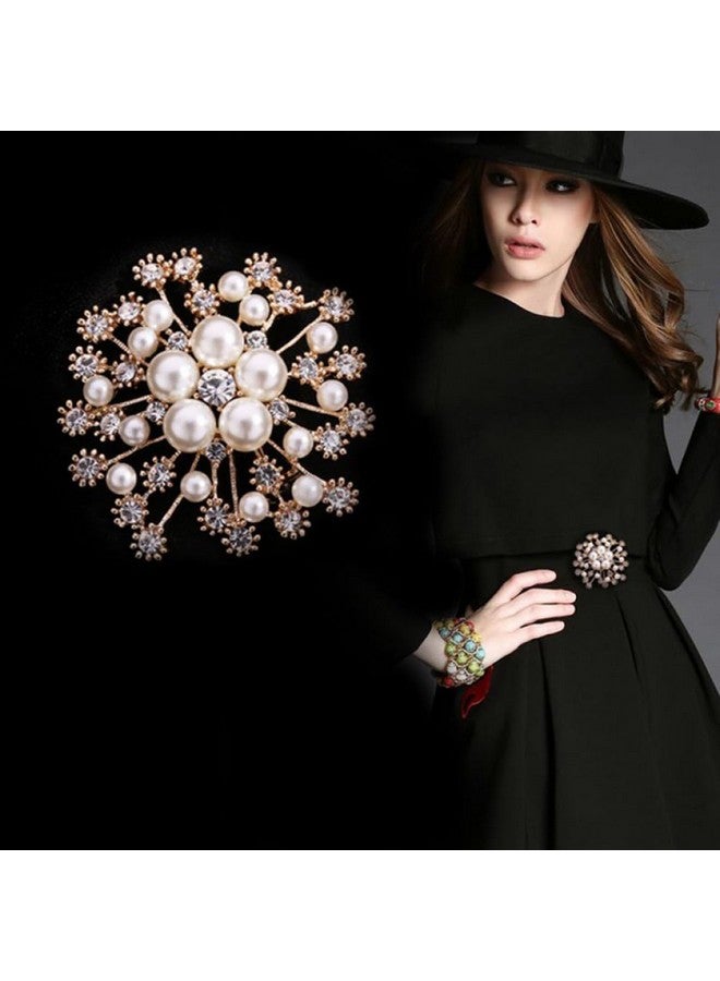 TOPPROSPER Pearl Crystal Snowflake Flower Design Brooch Pin Badge Fashionable Charming Dress Scarves Shawl Clip Clothes Bags Decoration Jewelry Gift for Women Girls - Image 5
