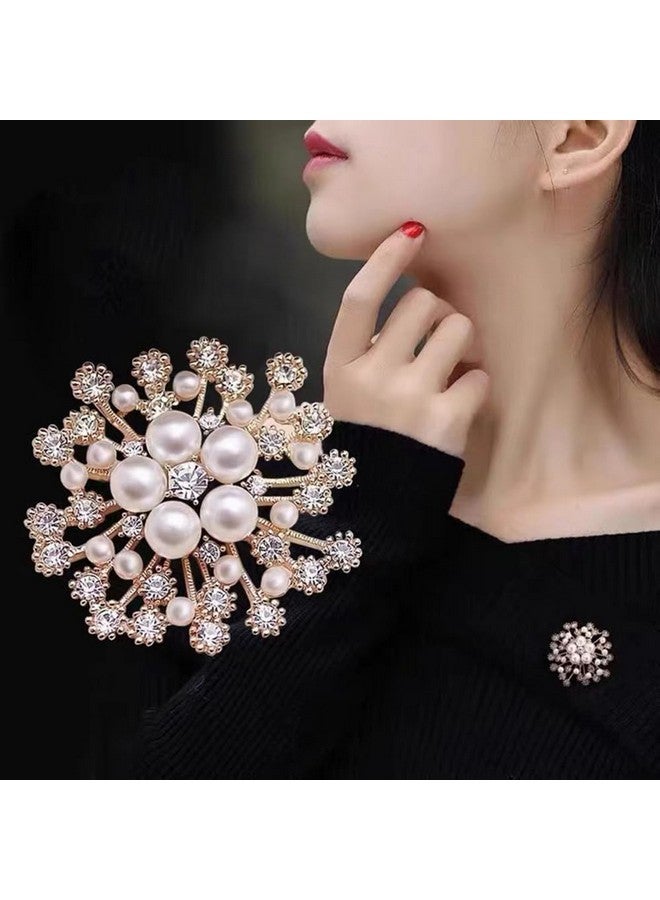TOPPROSPER Pearl Crystal Snowflake Flower Design Brooch Pin Badge Fashionable Charming Dress Scarves Shawl Clip Clothes Bags Decoration Jewelry Gift for Women Girls - Image 3