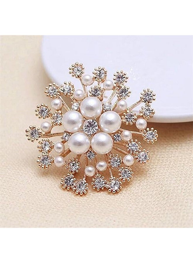 TOPPROSPER Pearl Crystal Snowflake Flower Design Brooch Pin Badge Fashionable Charming Dress Scarves Shawl Clip Clothes Bags Decoration Jewelry Gift for Women Girls - Image 2