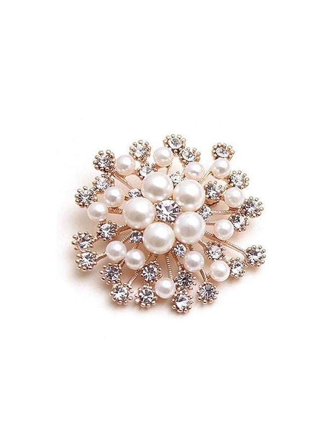 TOPPROSPER Pearl Crystal Snowflake Flower Design Brooch Pin Badge Fashionable Charming Dress Scarves Shawl Clip Clothes Bags Decoration Jewelry Gift for Women Girls - Image 1