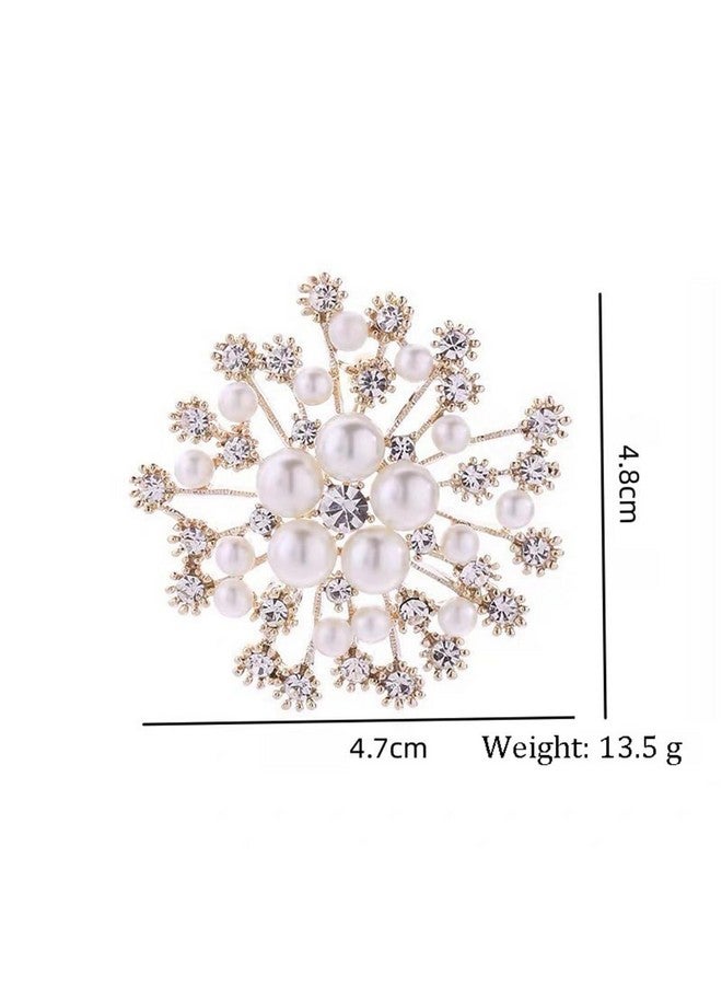TOPPROSPER Pearl Crystal Snowflake Flower Design Brooch Pin Badge Fashionable Charming Dress Scarves Shawl Clip Clothes Bags Decoration Jewelry Gift for Women Girls - Image 4