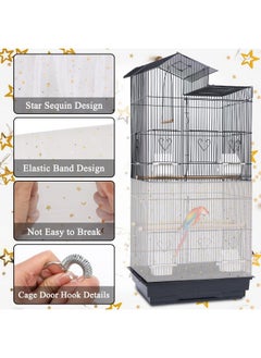 JULMELON JULMELON 2PCS Bird Cage Seed Catcher Set, Adjustable Large Parakeet Cage Cover White Starry Sky Design - Universal Nylon Mesh Cover for Parakeet, Round and Square Cages with Spring Hook  - Image 3
