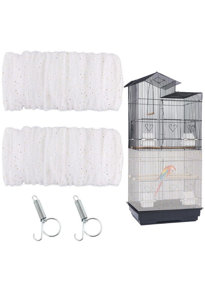 JULMELON - JULMELON 2PCS Bird Cage Seed Catcher Set, Adjustable Large Parakeet Cage Cover White Starry Sky Design - Universal Nylon Mesh Cover for Parakeet, Round and Square Cages with Spring Hook - Image 1