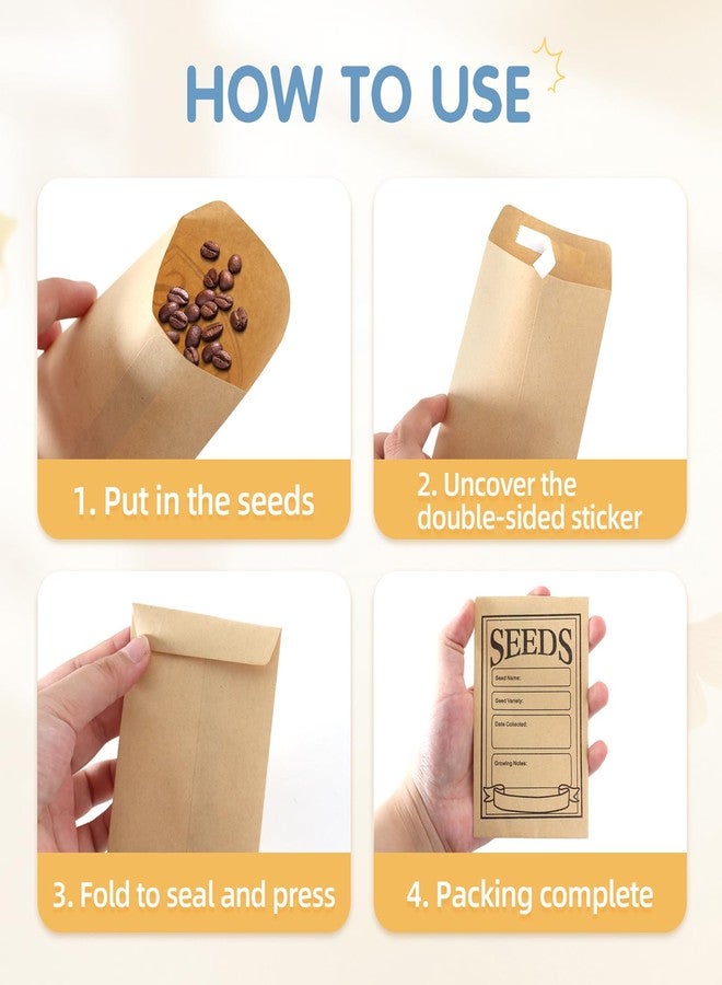 TORIHIKI 100 Pcs Seed Envelopes, Self Adhesive Seed Saving Envelopes, Paper Seed Envelope Resealable Seeds Packets Envelope, Kraft Seeds Packet Organizer for Flower Vegetable Seeds Storage, 3.1 x 4.7 Inch - Image 4