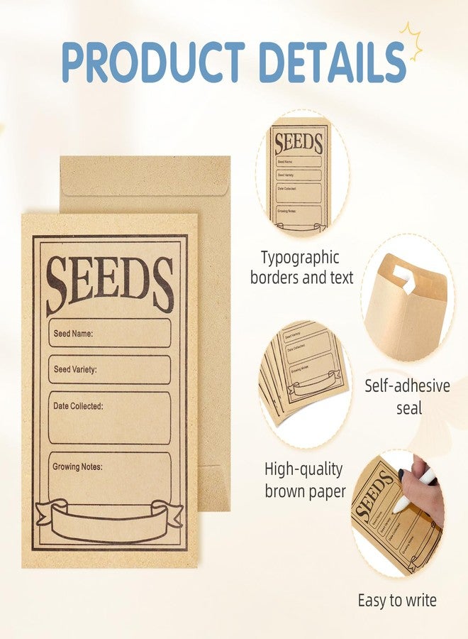 TORIHIKI 100 Pcs Seed Envelopes, Self Adhesive Seed Saving Envelopes, Paper Seed Envelope Resealable Seeds Packets Envelope, Kraft Seeds Packet Organizer for Flower Vegetable Seeds Storage, 3.1 x 4.7 Inch - Image 3