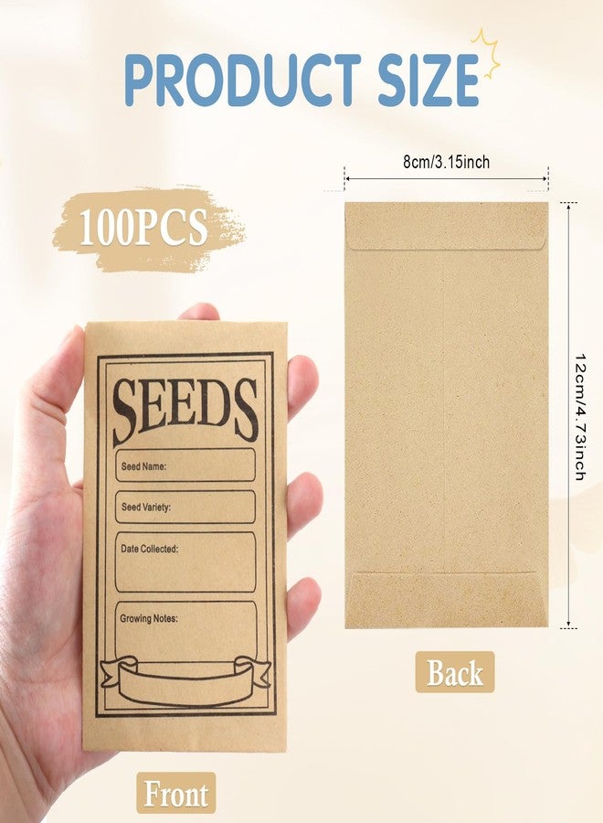 TORIHIKI 100 Pcs Seed Envelopes, Self Adhesive Seed Saving Envelopes, Paper Seed Envelope Resealable Seeds Packets Envelope, Kraft Seeds Packet Organizer for Flower Vegetable Seeds Storage, 3.1 x 4.7 Inch - Image 2