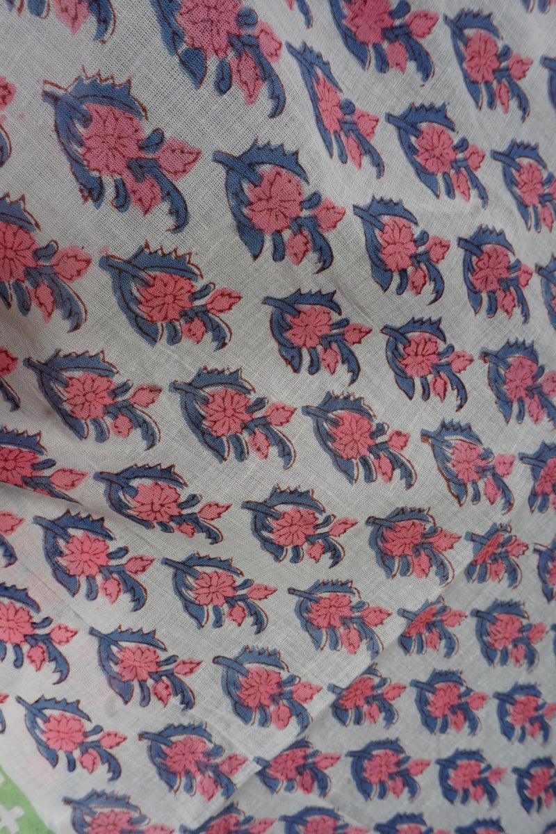 Hand block floral print cotton scarf beach sarongs soft voile summer pario (Red&blue, 44x74) - Image 3