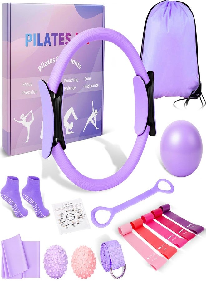 BYYNNE Home Pilates Kit for Women - 14 Pcs Pilates Equipment Set with Pilates Ring and Ball, 5 Resistance Bands Etc Accessories for Beginners Home Workouts - Includes Workout Guide (Purple) - Image 1