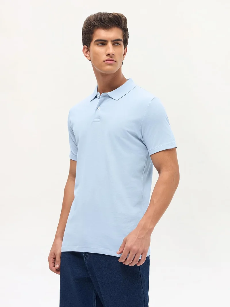 أوربانو فاشن Urbano Fashion Men's Light Sky Blue Solid Regular Fit Half Sleeve Cotton Polo T-Shirt