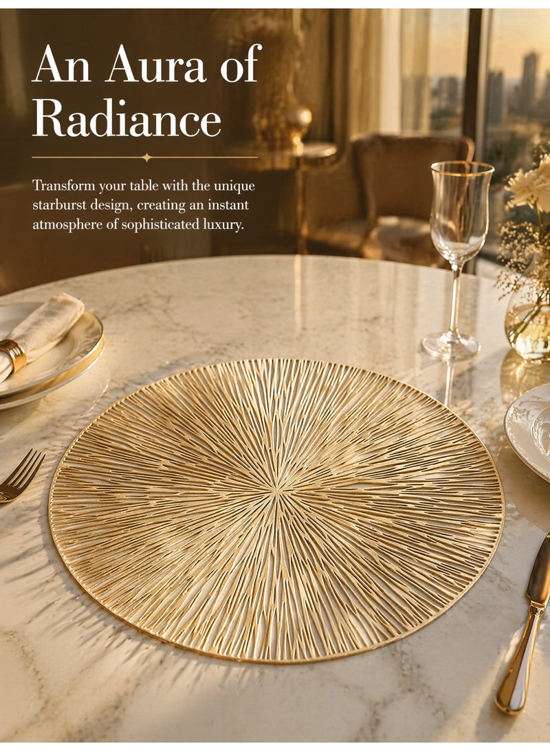 Nurava Firework Pattern Placemats Set of 2 Gold Vinyl Table Mats Heat Resistant Non Slip Place Mats for Dinning Table Setting Wedding Party Decoration - Image 2